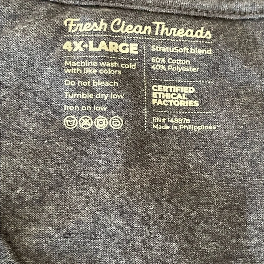Fresh Clean Treads Men's Charcoal Short Sleeve Tee v neck 4X-Large - Picture 6 of 6